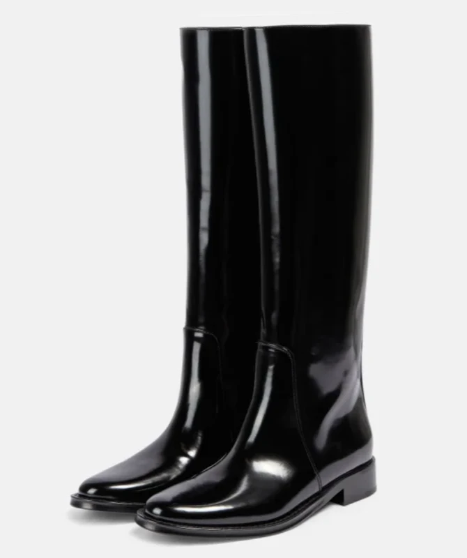 Classic Black Glossy Knee-High Boots HeavenAngels