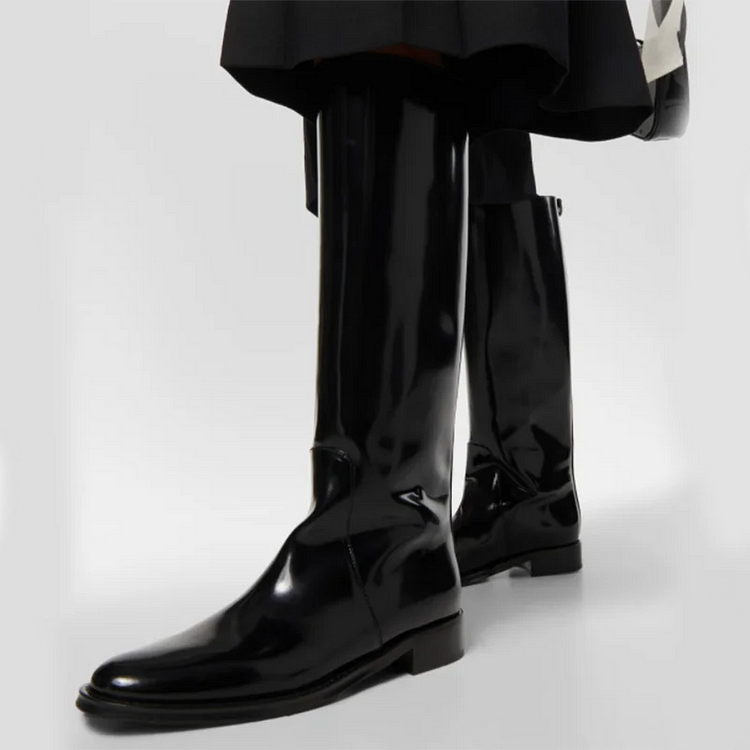 Classic Black Glossy Knee-High Boots HeavenAngels